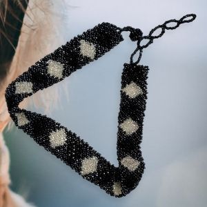 Vintage 1970s Boho Woven Seed Bead Choker Necklace